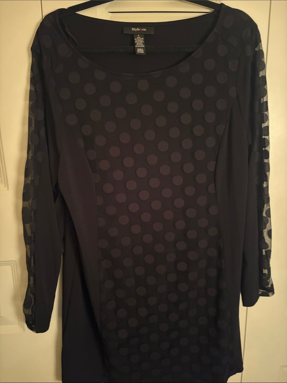 Style & Co. Black Dot-Texture Long Sleeve Dress